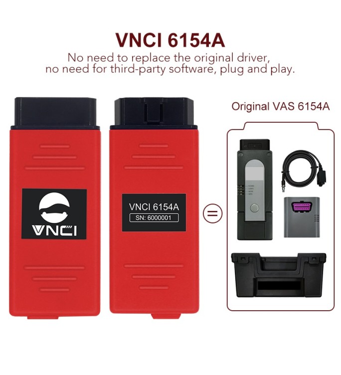 VNCI 6154A diagnostic scanner for VW/Audi/Skoda/Seat vehicles, compatible with origianl O-DIS driver and software.